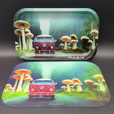 Pulsar Metal Rolling Tray w/ 3D Lid | Camper Van Shroom Trip | 11"x7" - Avernic Smoke Shop