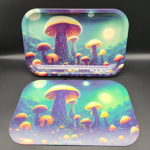 Pulsar Metal Rolling Tray w/ 3D Lid | Planet Fungi | 11"x7" - Avernic Smoke Shop