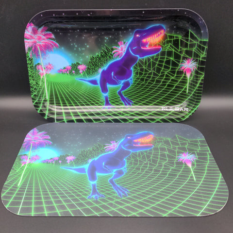 Pulsar Metal Rolling Tray w/ Lid | 11"x7" | 80s T-Rex - Avernic Smoke Shop