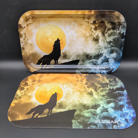 Pulsar Metal Rolling Tray w/ Lid | 11"x7" | Howl at the Clouds Glow - Avernic Smoke Shop