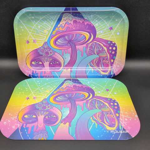 Pulsar Metal Rolling Tray w/ Lid | 11"x7" | Triple Mushrooms - Avernic Smoke Shop