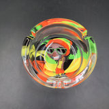 Round Thick Glass Ashtray w/ Rasta Designs