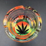 Round Thick Glass Ashtray w/ Rasta Designs