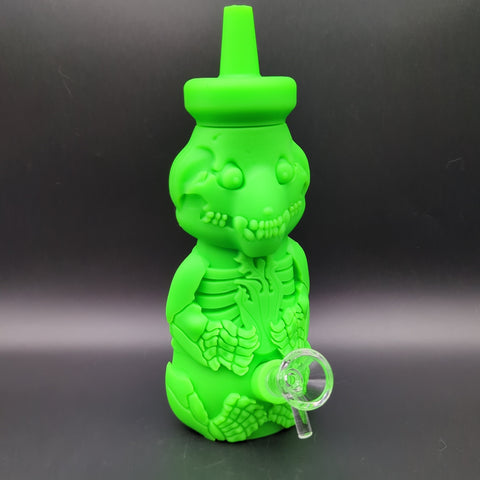 Silicone Honey Bear Skeleton Bubbler - 8.5" | 14mm - Avernic Smoke Shop