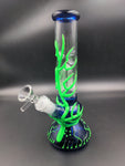 Small GoG Glow in the Dark Neon Beaker Water Pipe with Tree Perc - Avernic Smoke Shop