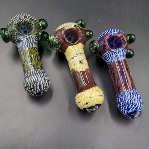 Twisted Rope Stack Glass Spoon Pipe w/ Marbles | 3.5" - Avernic Smoke Shop