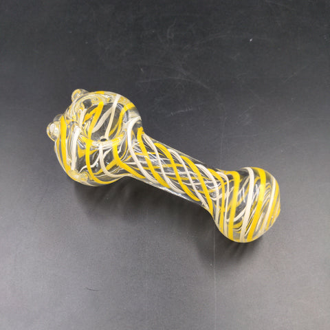 Yellow and White Swirl Glass Hand Pipe 4" - Avernic Smoke Shop